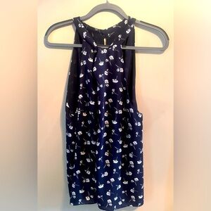 Ann Taylor Floral Navy & White Sleeveless Lined Top, Sz XL